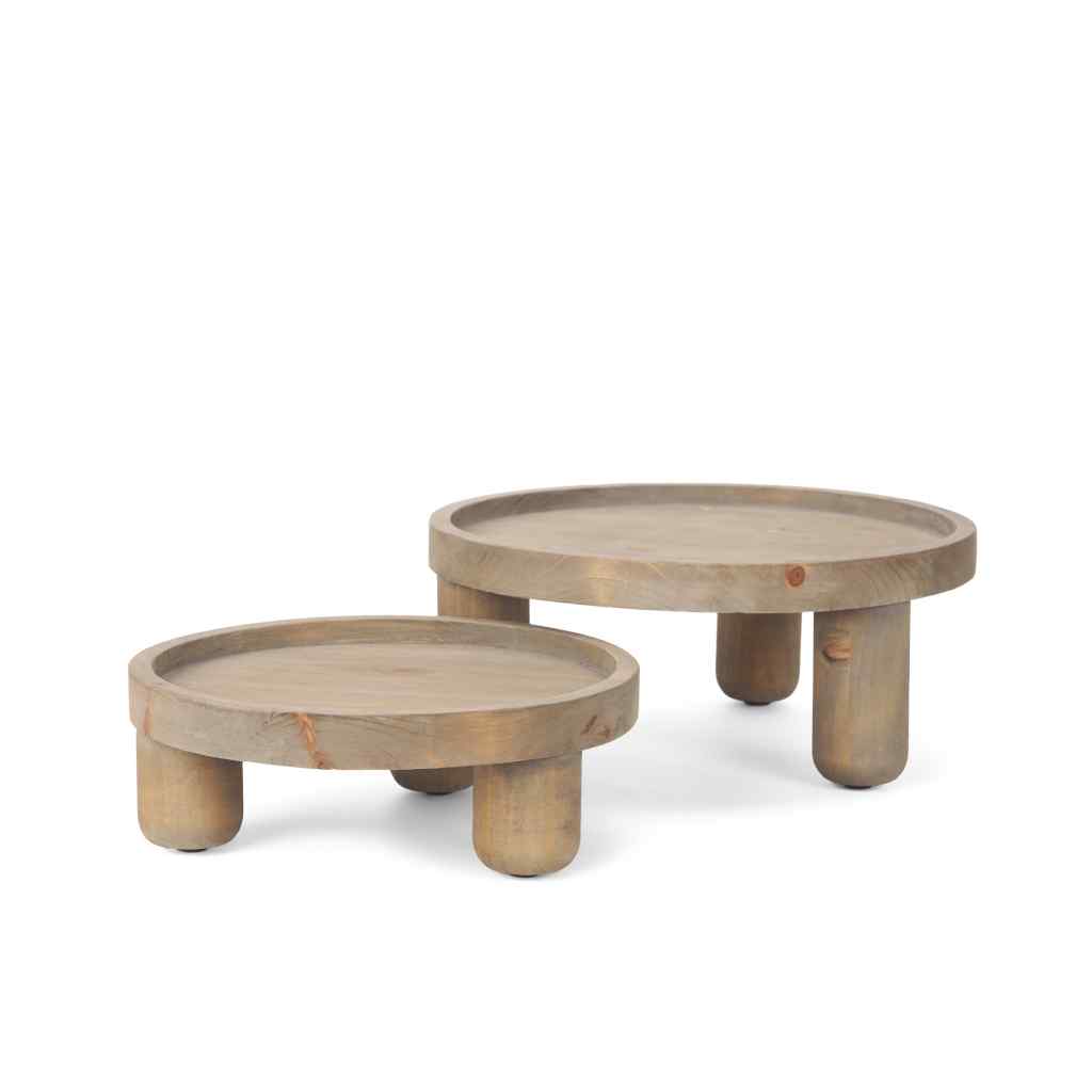 Virve Round Light Brown Wood W- Gray Wash Wooden Trays Gray
