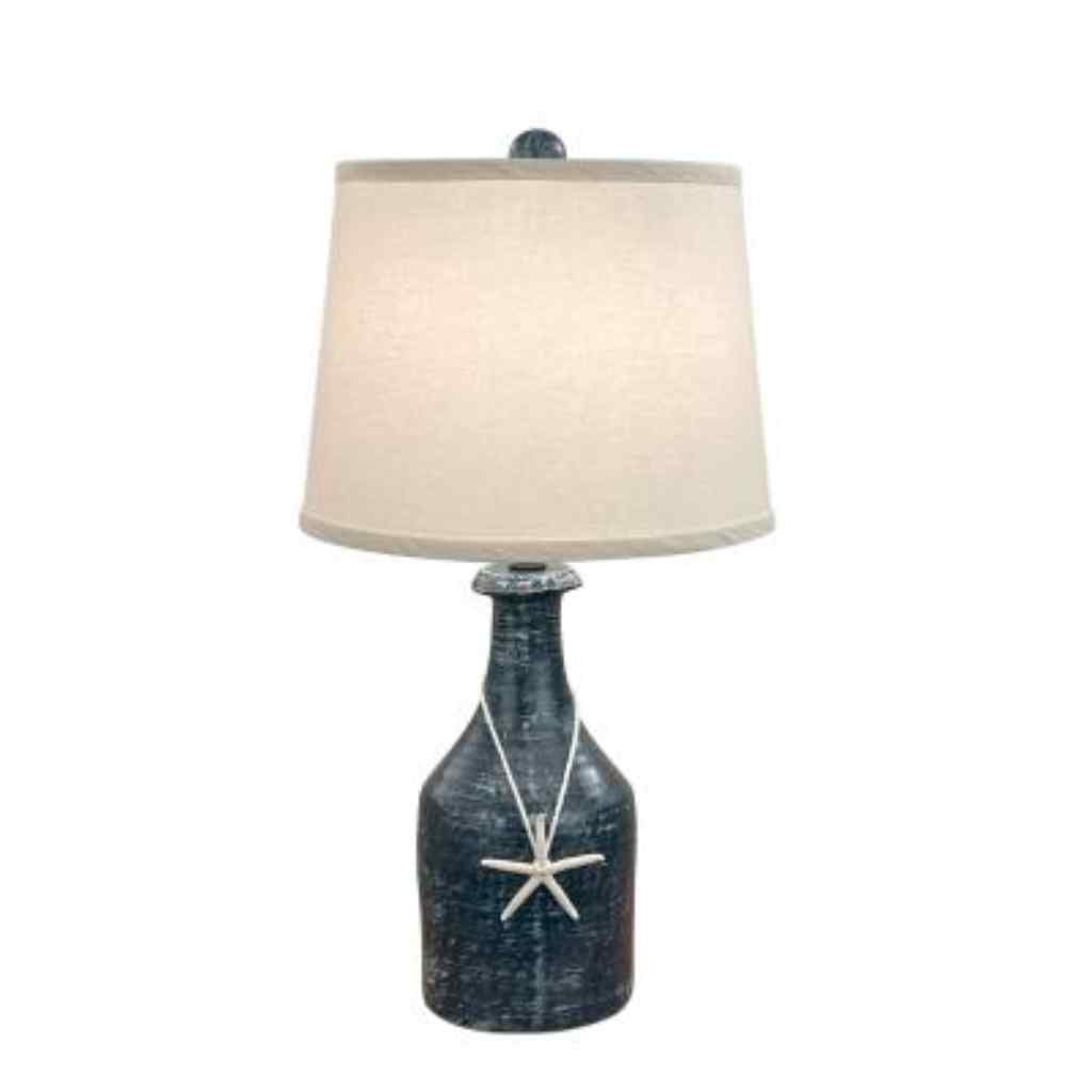 Weathered Navy Small Clay Jug Accent Lamp With Real Starfish Accent Weathered Navy