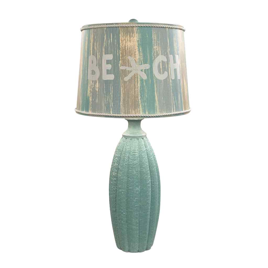 Weathered Shaded Cove Fluted Table Lamp With Beach Stripe Shade Teal