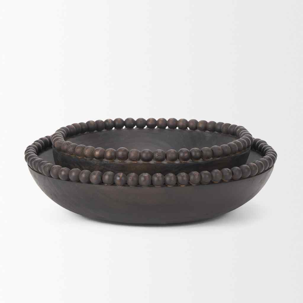 Wendell Dark Brown Wood W- Wood Beads Round Bowls Black