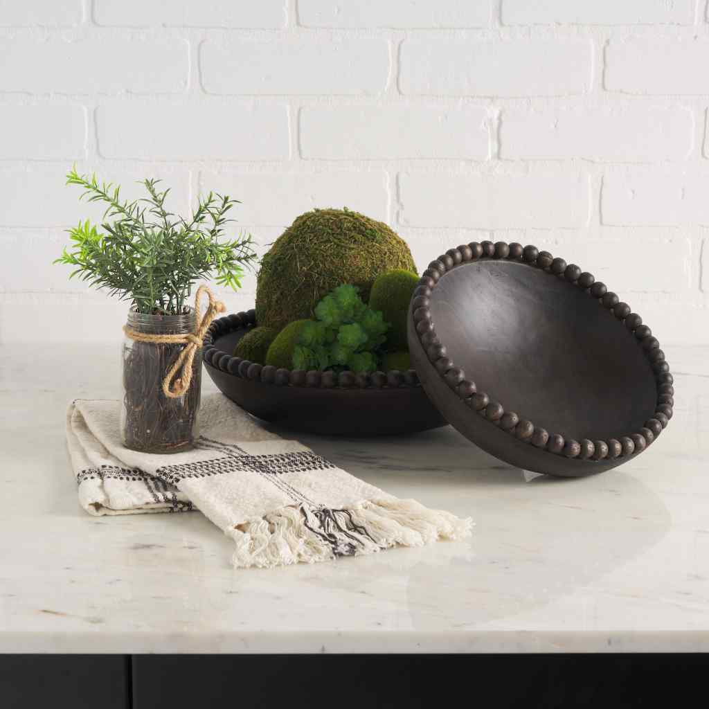 Wendell Dark Brown Wood W- Wood Beads Round Bowls Black
