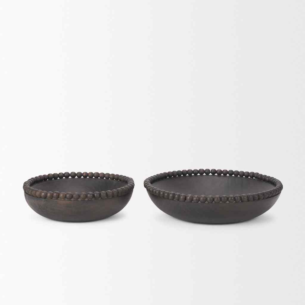 Wendell Dark Brown Wood W- Wood Beads Round Bowls Black