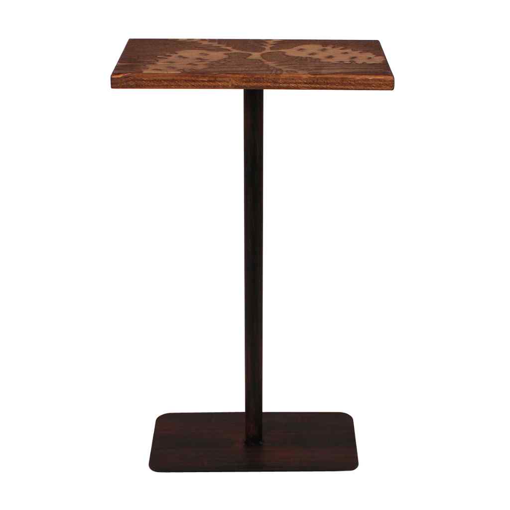 Wood Top Drink Table With Pine Cone Accent Burnt Sienna/Stain