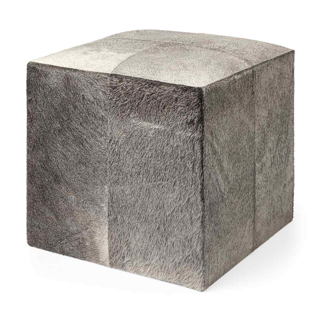 Zahavi I 20in Grey-Toned Hair-On-Hide Ottoman Gray