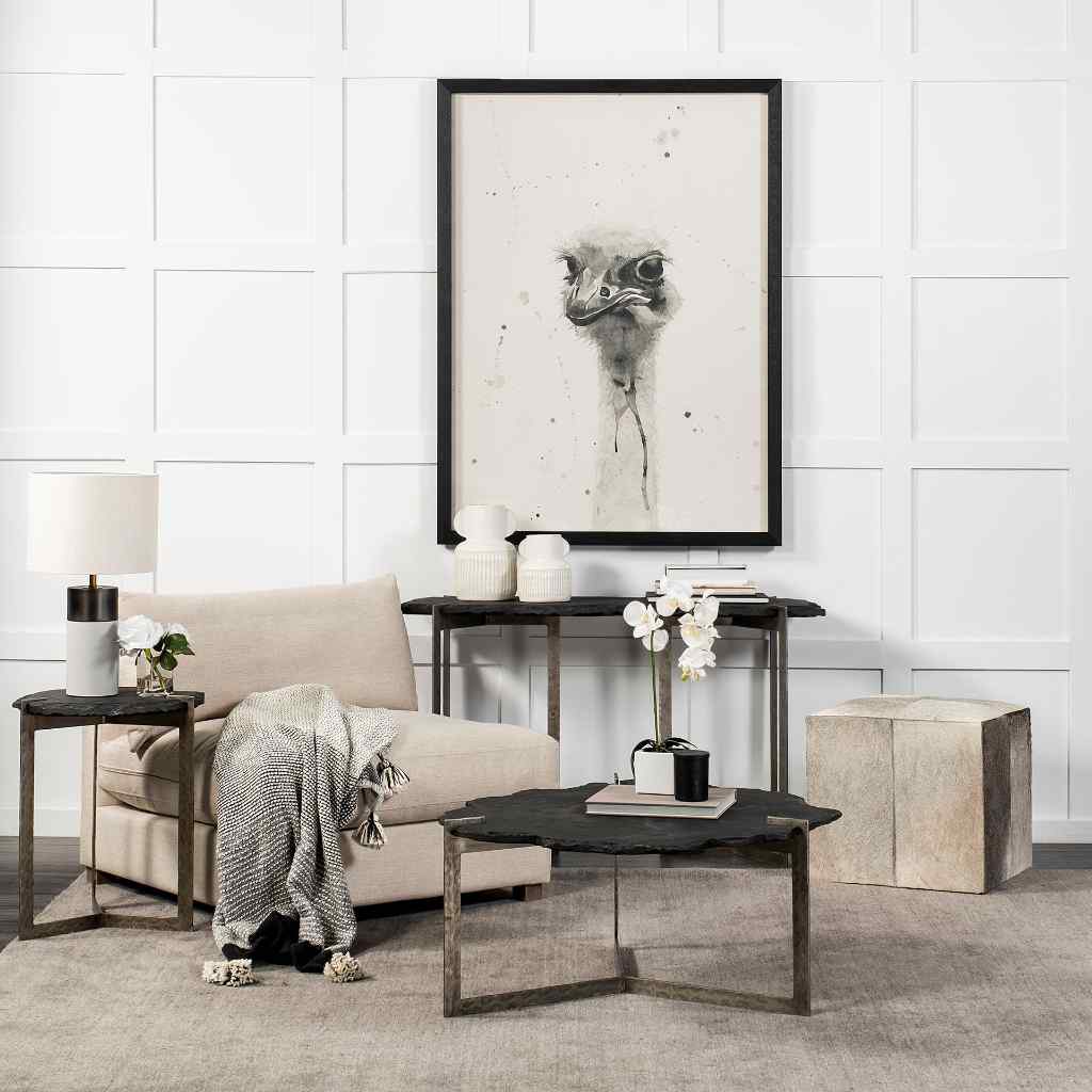 Zahavi I 20in Grey-Toned Hair-On-Hide Ottoman Gray