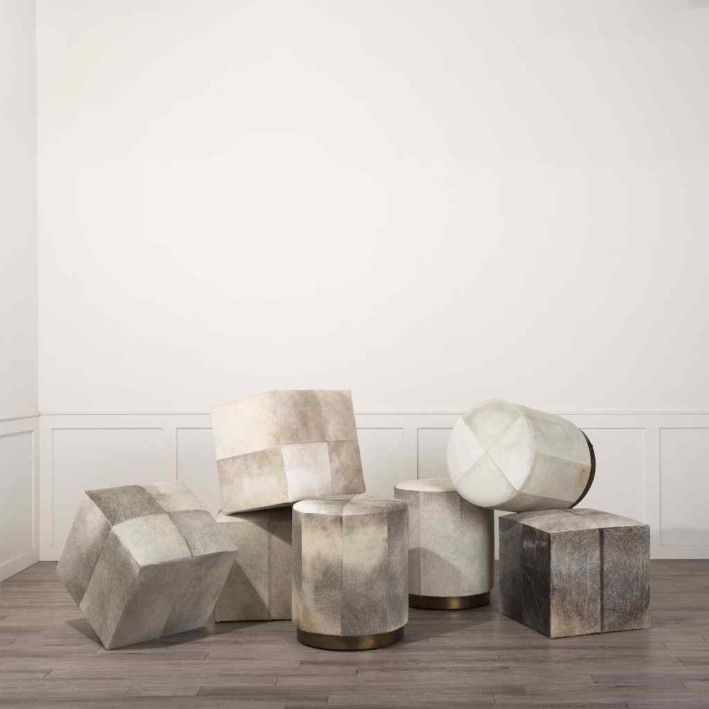 Zahavi I 20in Grey-Toned Hair-On-Hide Ottoman Gray