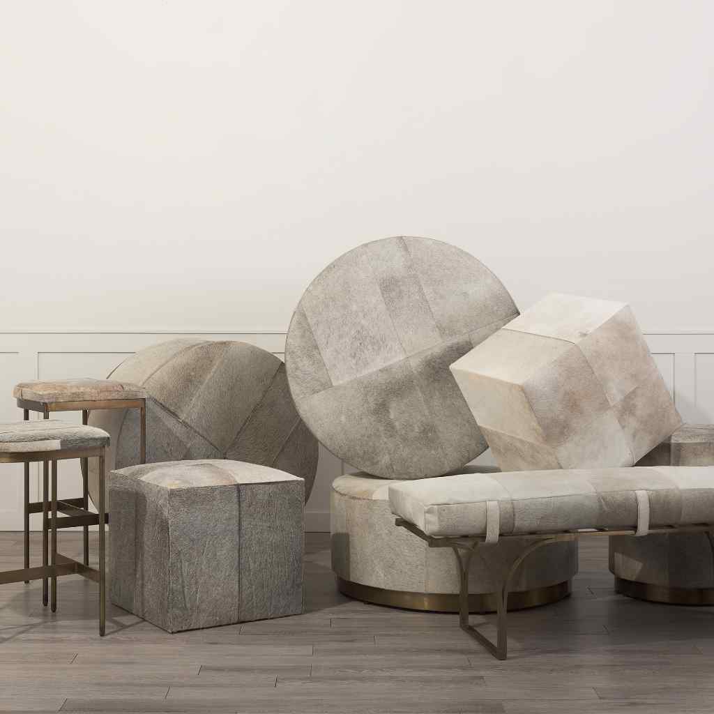 Zahavi I 20in Grey-Toned Hair-On-Hide Ottoman Gray