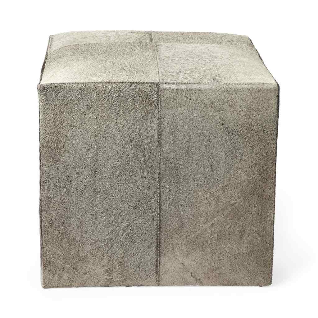 Zahavi I 20in Grey-Toned Hair-On-Hide Ottoman Gray