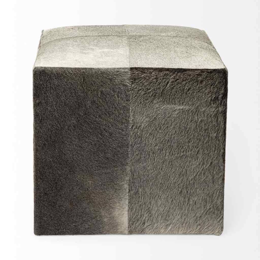 Zahavi I 20in Grey-Toned Hair-On-Hide Ottoman Gray